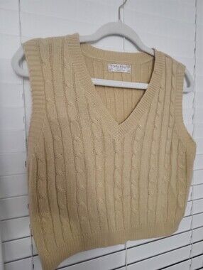 Classic Cable Knit V-Neck Sweater Vest in Beige